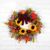 2020 autumn artificial maple leaf wreath with sunflowers berries and bowknot front door window wall seasonal home decorations