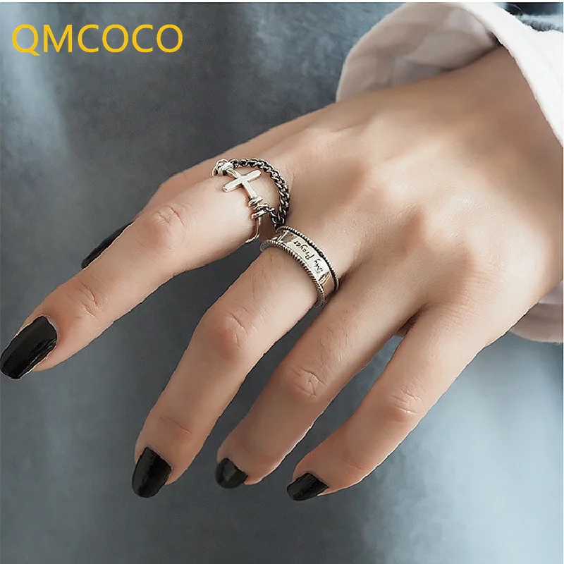 

QMCOCO 925 Серебряные кольца с декоративной надписью для женщин Новый Стиль Тренд; В винтажном стиле элегантный классический дизайн с кисточкой...