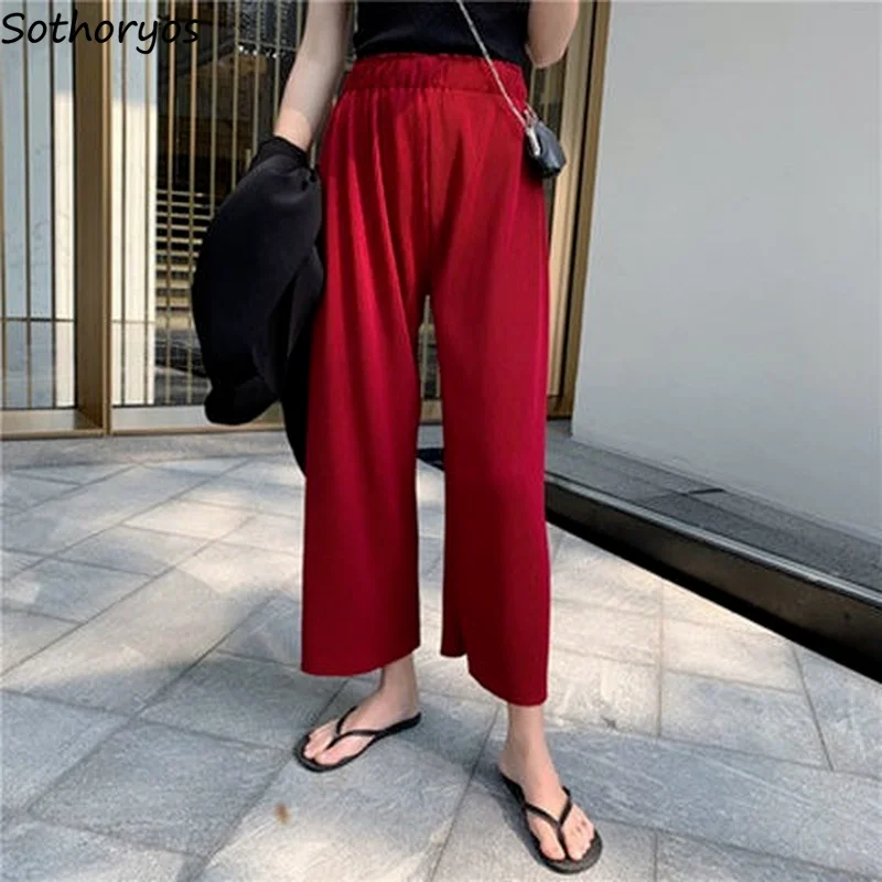 

Sleep Bottoms Women Solid Ankle Length Elastic Waist Loose Summer Casual High Quality Simple All-match Basic Stylish Sleepwear