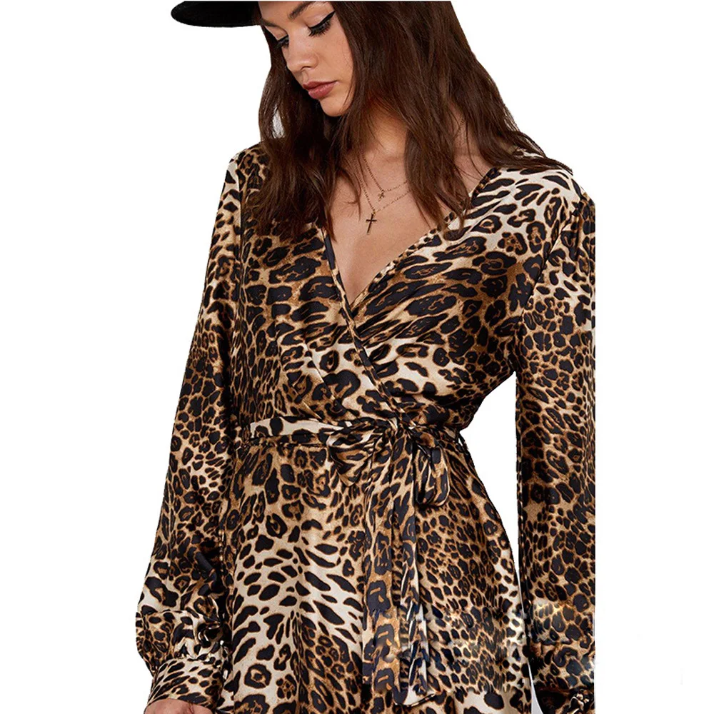 

Summer Dress Long Sleeve Deep V-neck Lace-up Long Large Hem Cardigan Dress Spring Cross-Border Wholesale Popular Women Clothing