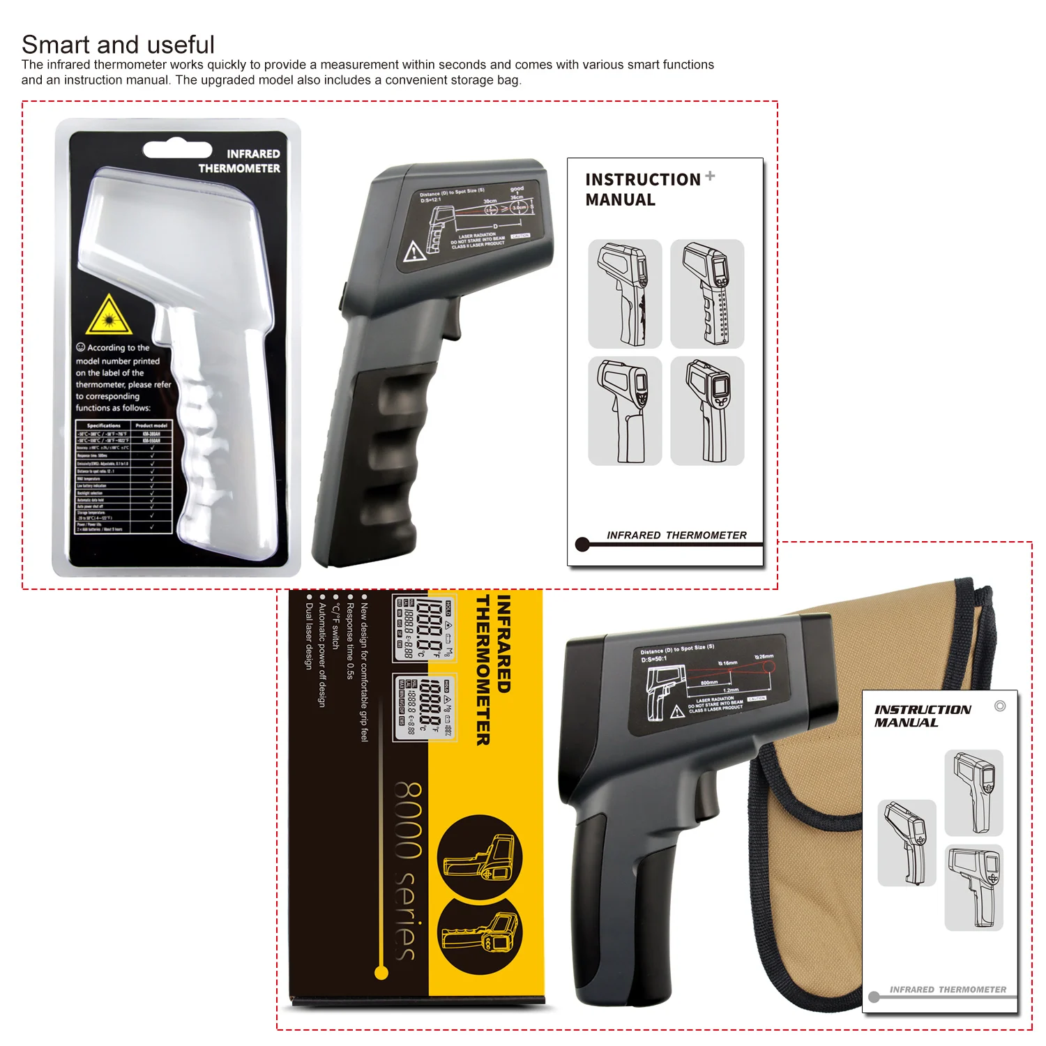 

Digital Infrared Thermometer Laser Temperature Meter Non Contact Thermometer Single/Double Laser Infrared Pyrometer -50~1600