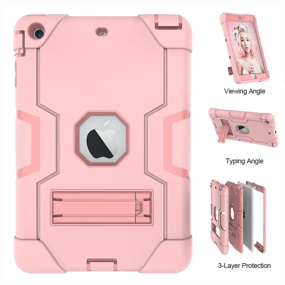 Силиконовый + ПК трехслойный чехол-подставка для iPad Mini 1 / 2 3 ударопрочный
