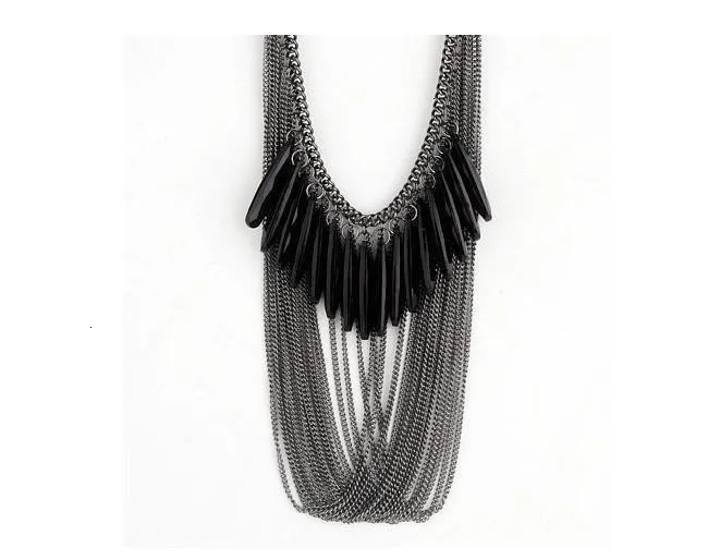 Модное Длинное Ожерелье s& Кулоны для женщин Collier Femme винтажное черное многослойное ожерелье с кисточками массивное ожерелье-колье