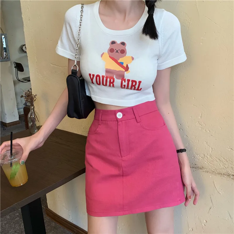 

Sweet Pink Spring Woman Skirts Y2k Harajuku Korean Style Fashion Vintage Black High Waist Denim Skirts Womens 2021 Summer E Girl
