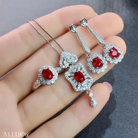 fine jewelry 925 pure silver chinese style natural ruby womens luxury popular oval gem pendant ring earring set support detecti