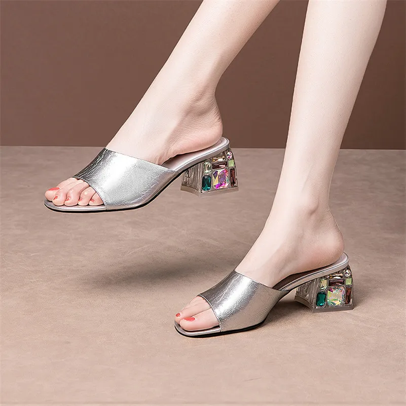 Шлепанцы FOREADA женские из натуральной кожи сандалии на высоком массивном каблуке