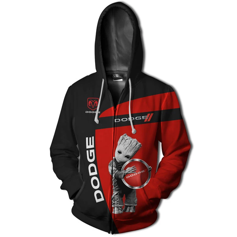 

New 3D Print Hoodie DODGE Casual Harajuku High Quality Short Sportswear Wild Brand Zipper Sports Mens Clothing