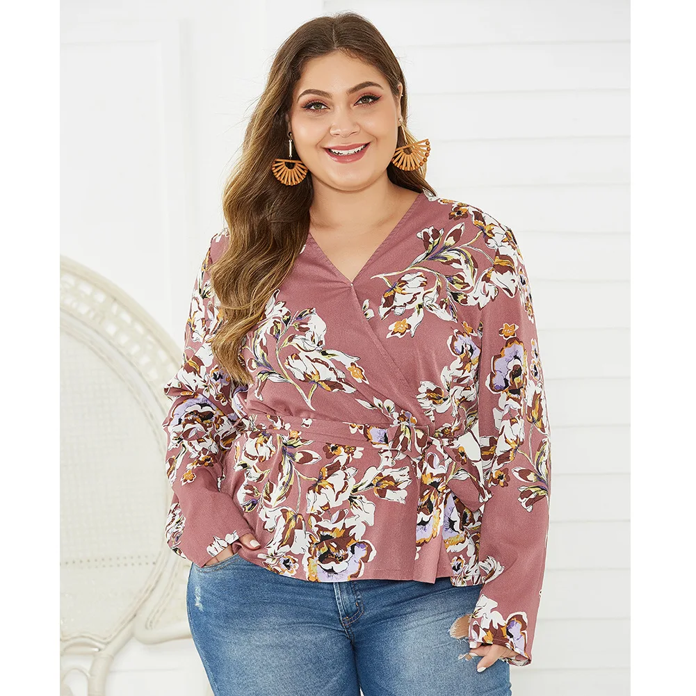 

Women's Size Plus Style V-Neck Floral Print Long Sleeve Blouse