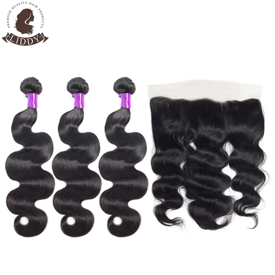 Liddy волнистые пучки с фронтальной сеткой 3 пучка перуанские человеческие волосы