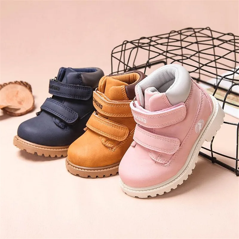 Детские ботинки из ПУ кожи унисекс водонепроницаемые с резиновой подошвой для