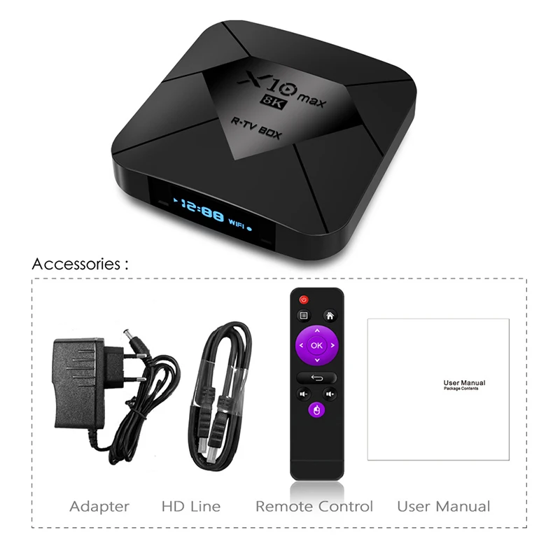 

X10 MAX TV BOX Android 9.0 5G Dual WIFI BT4.0 USB 3.0 LED Display HDR H.265 8K Set Top Box