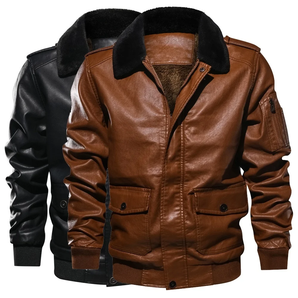 

Men Faux Leather Sherpa Fleece Jacket Bomber Aviator Flying Pilot Blazer Top Coat Winter Autumn Zipper Coat 903-B469