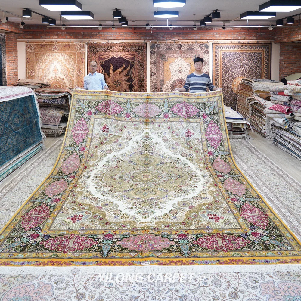 Kopen Yilong 10 'X 14' Vantage Tabriz Turkse Zijden Kleed Grote Antieke Handgemaakte Zijden Tapijt