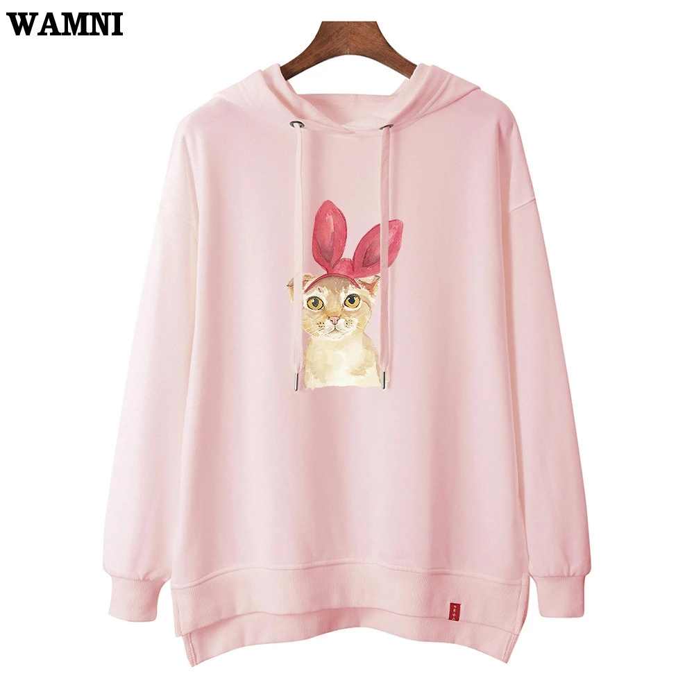 Женские толстовки с капюшоном WAMNI Kawaii модные пуловеры длинными рукавами и