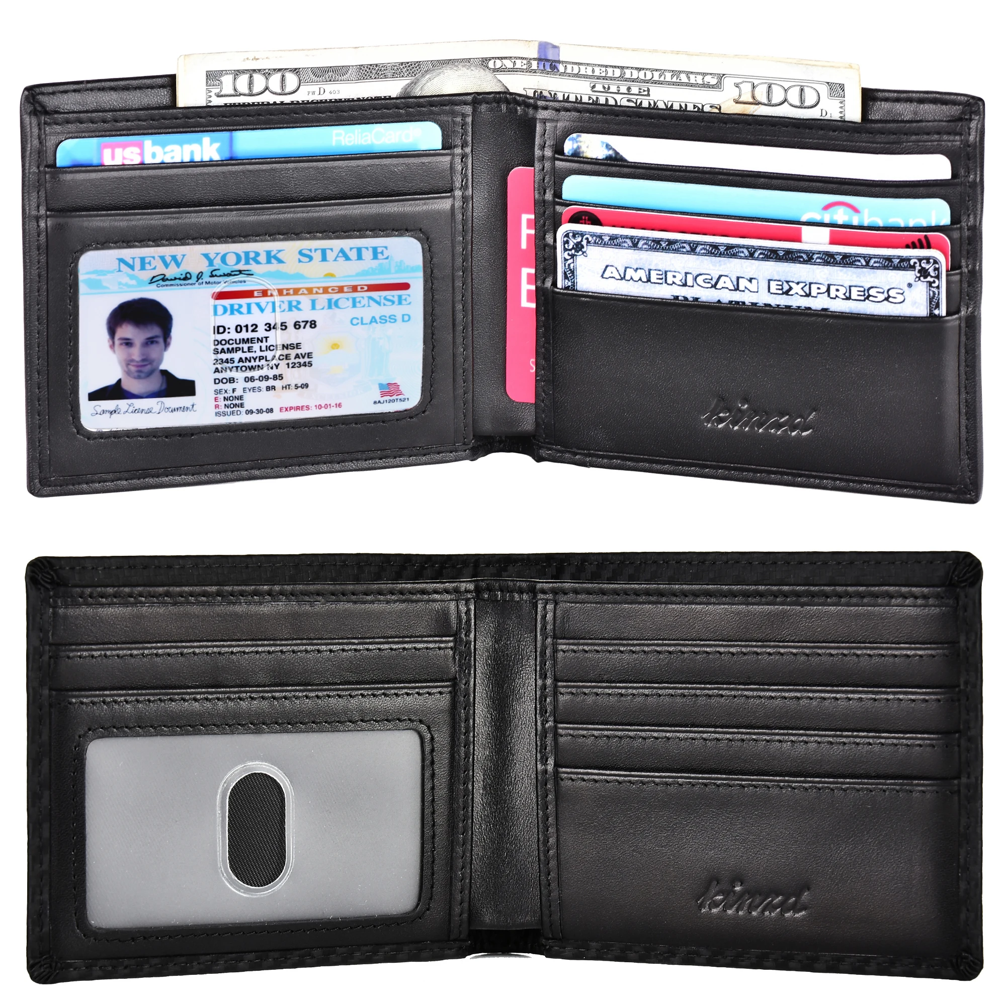 Мужские Тонкий передний карман кошелек углерода Волокно двойные trifold бумажник RFID