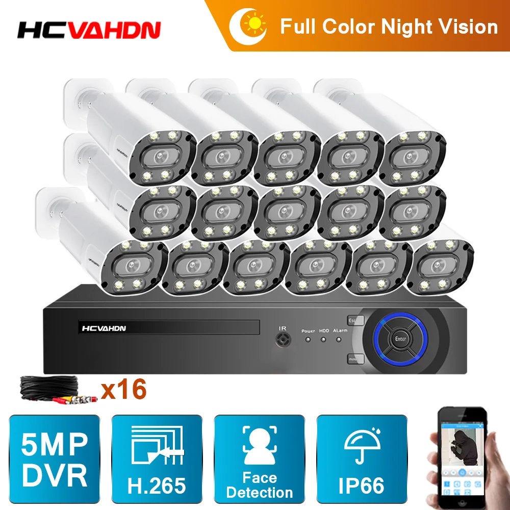 

16CH DVR CCTV Security System Kit 5MP Outdoor Motion Detection Color Night Vision Video Surveillance AHD Camera System Set