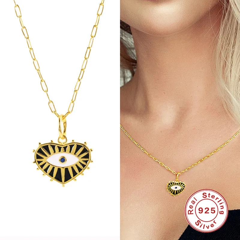 

CANNER 925 Sterling Silver Women Necklace With Zircon Heart Eye Cross Pendant Fashion Necklaces 2021 Trend New S925 Chain Choker