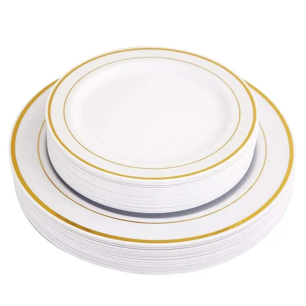 

Золотые одноразовые пластиковые тарелки-золотые тарелки для свадебной вечеринки, сверхпрочные обеденные тарелки, тарелки для салата и дес...