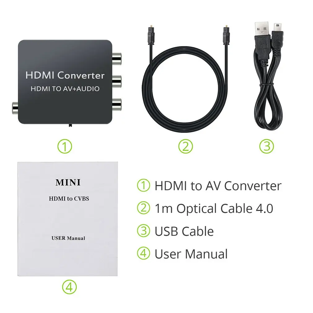 HDMI в AV 3RCA CVBS композитный видео конвертер Toslink коаксиальный адаптер для ПК