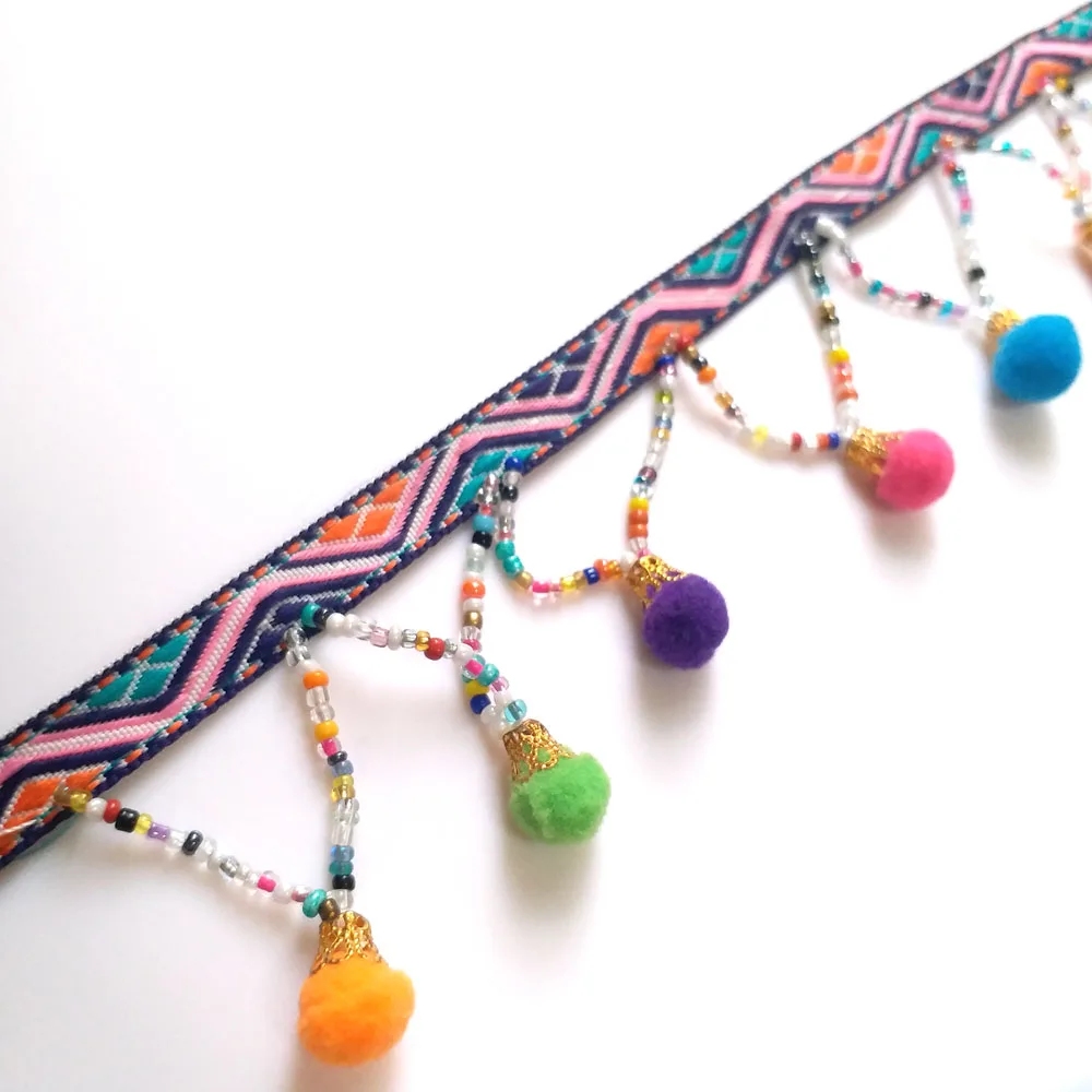 1 ярд народные украшения с бахромой из бисера на заказ для одежды и сумок