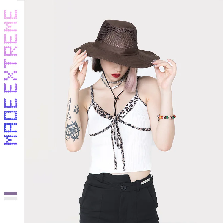 

MADEEXTREME Leopard Womens tops Super-short tank top women 2021SS korean fashion clothing women clothing Camis E22