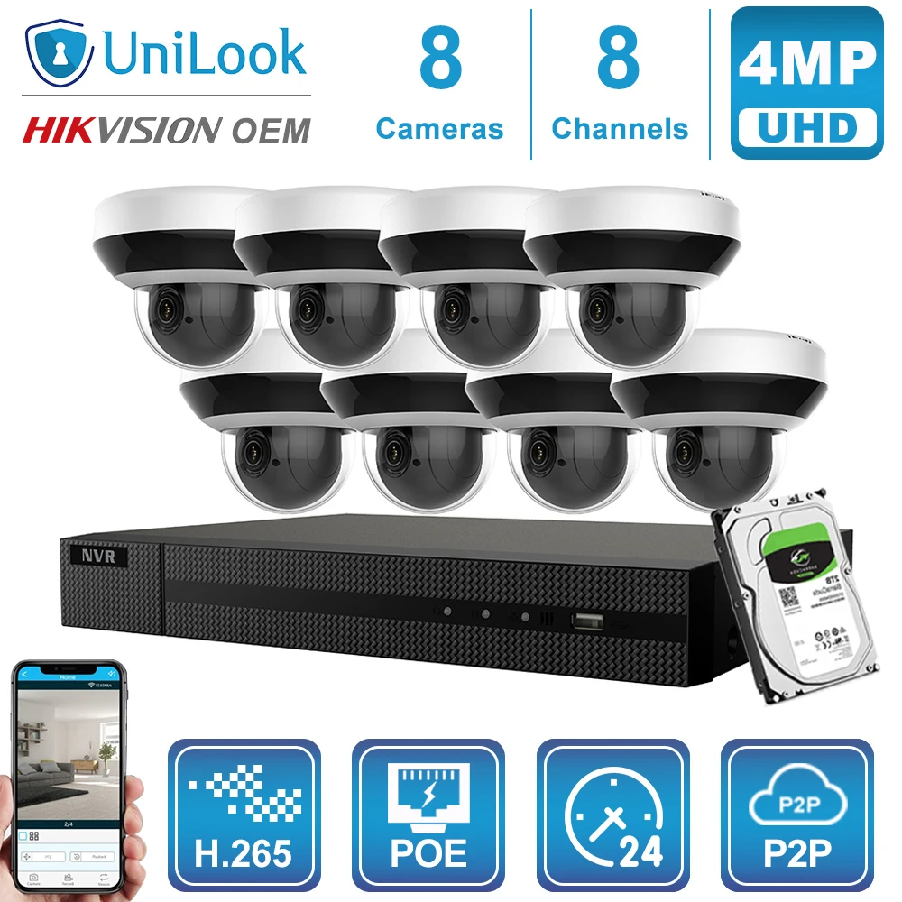 UniLook 8CH NVR 4/6/8 шт 4MP 4X Zoom POE PTZ IP камера наружная H.265 CCTV система безопасности IR 30m