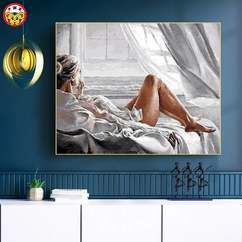 

DIY Digital Oil Painting Living Room Landscape Flowers and Cartoon One Piece 40x50 Modern Propylene Fabric Cloth Seascape