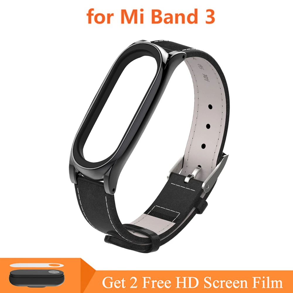 Mi3 Leather Black Ремешок mi Band 4 mi Band 3, металлический ремешок для Xiaomi mi Band 3, браслет из нержавеющей стали, умный ремешок, сменный ремешок для mi Band 4/3 - Цвет: Mi3 Leather Black