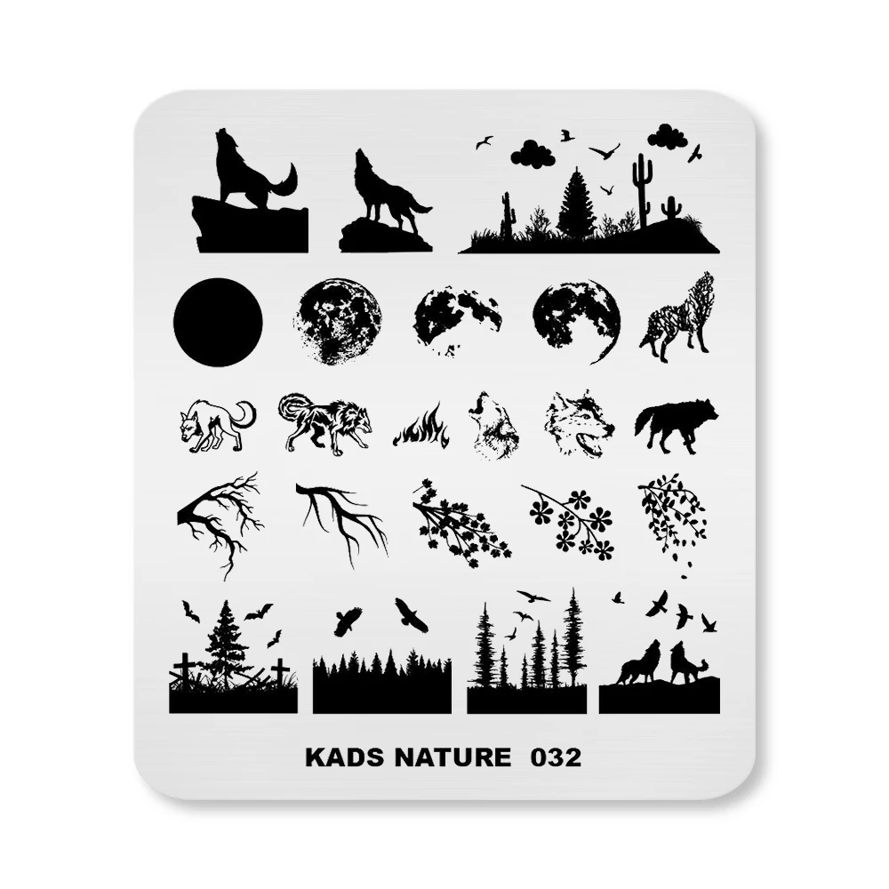 Трафарет KADS для нейл-арта трафарет с изображением природы волк полнолуние кедр