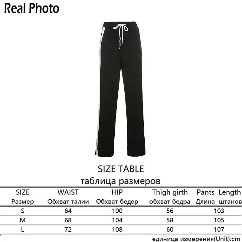 

Fashion Side Striped Zipper Drawstring Black Sweatpants Women Harajuku Straight Long Trousers y2k Pants s Streetwear