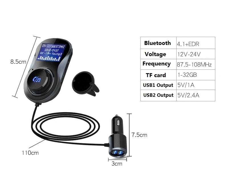 Автомобильный Bluetooth fm передатчик радио адаптер карта двойной порт USB авто