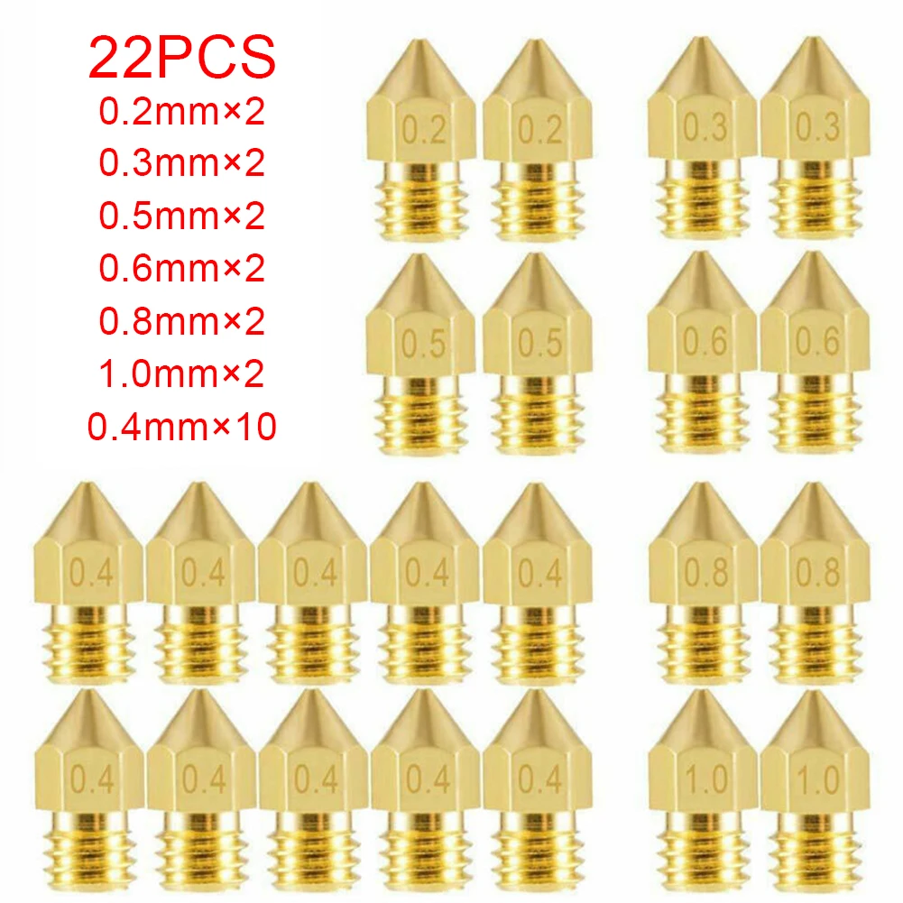 

22Pcs MK8 Nozzle Head For 3D Printer Extruder For Creality CR-10 Ender 3 1.75mm