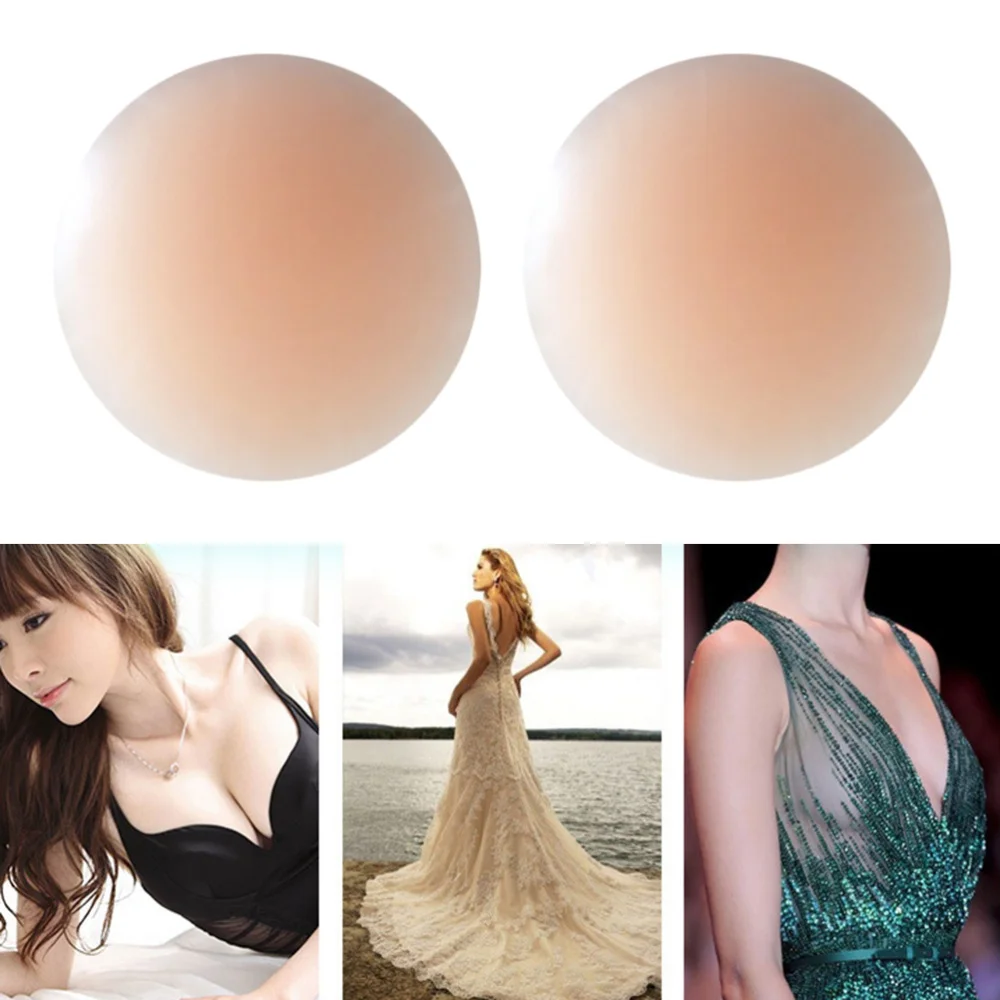 

1 Pair Invisible Silicone Pad Reusable Adhesive Breast Lift Cover Pasties for Woman (Round Shape)