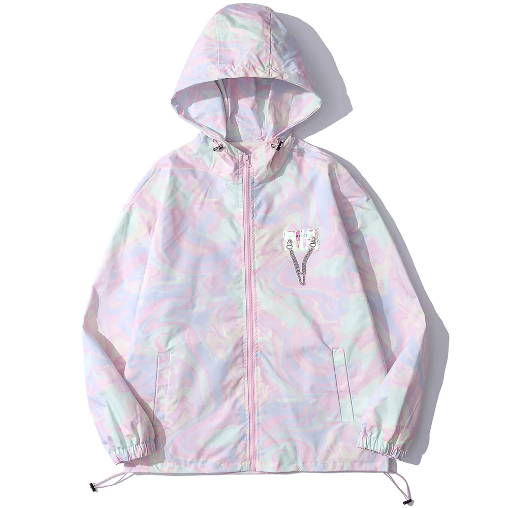 Куртка мужская с капюшоном ветровка на молнии повседневная мешковатая принтом Tie