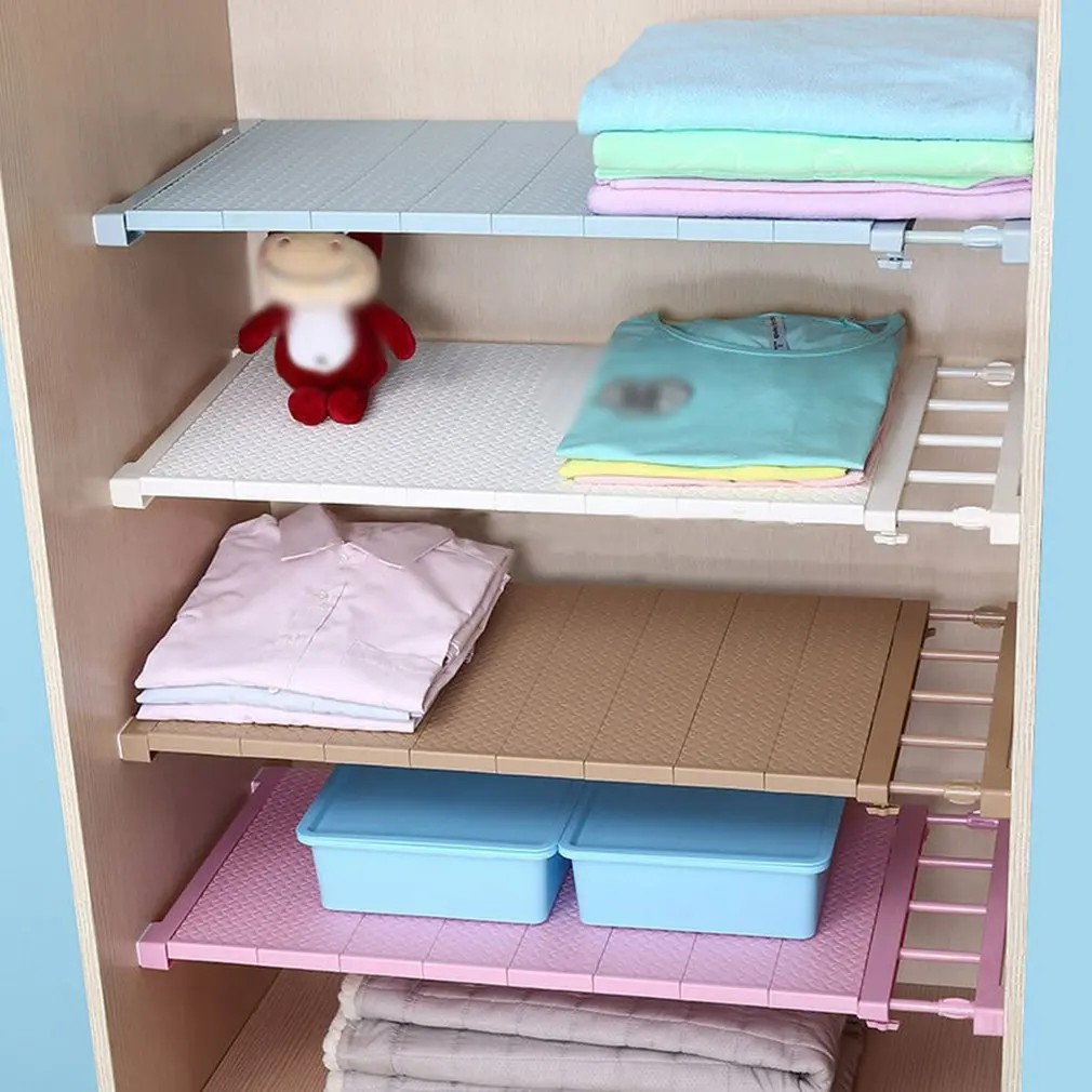 

1Pc Wardrobe Layered Partition Retractable Nailless Stick-Free Kitchen Bathroom Shelf Wall Mounted Multi-function Storage Shelf