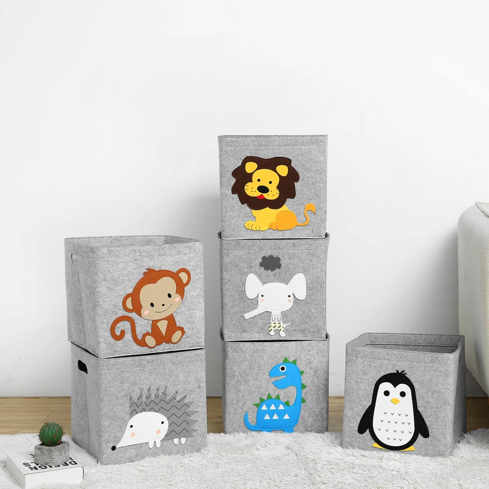 

Creative Cartoon Animal Storage Box Felt Fabric Cube Nursery Shelf Home Closet Folding Storage Basket For Kids Toys Organizer