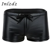mens leather latex underwear lingerie shiny boxer shorts drawstring lounge underwear house wear hot sexy male sexy latex shorts