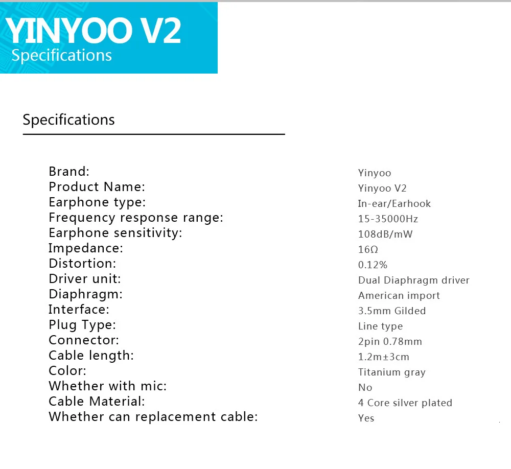 Yinyoo V2 версия 3(финальная настройка) High End США импорт двойной диафрагмы 1DD Динамический драйвер в ухо наушники HIFI наушники вкладыши