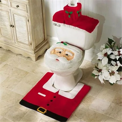 

3pcs Fancy Santa Claus Rug Seat Bathroom Set Contour Rug Christmas Decoration Navidad 2020 Xmas Party Supplies New Year