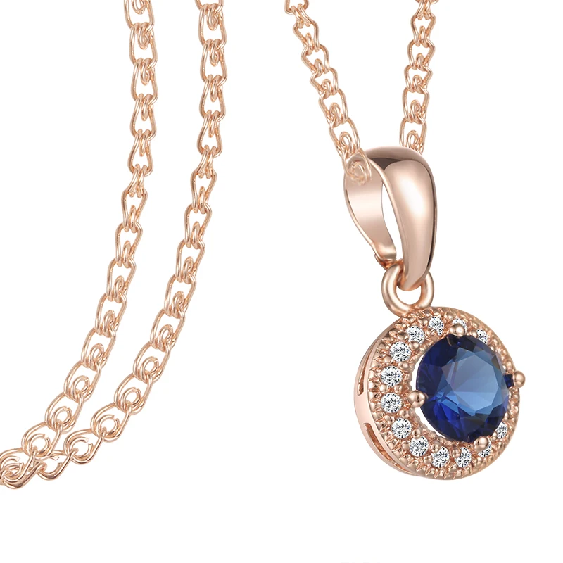 Женское короткое ожерелье FJ из розового золота 585 пробы с синим камнем и круглой