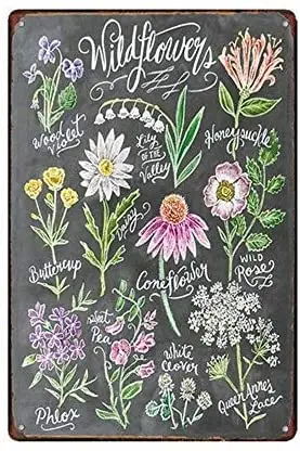 

Bobdsa Mrute Wild Flowers Tin Retro Sign Vintage Metal Poster Plaque Warning Signs Iron Art Hanging Wall Decoration Yard Cafe