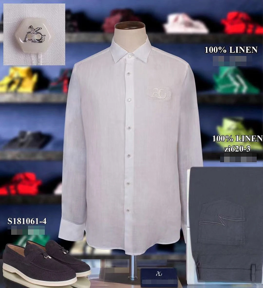 

100% LINEN Billionaire Shirt Long-sleeved men's 2021 new Business fashion warm embroidery big size high-quality M~4XL