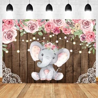 wood board glitter pink flower elephant newborn baby shower princess birthday background photography backdrop vinyl photophone