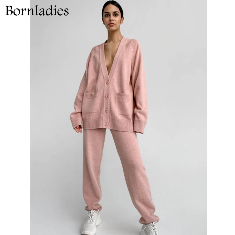 Bornladies осенне-зимний женский свободный комплект из 2 предметов сексуальный