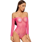 Боди женское Сетчатое прозрачное, с V-образным вырезом и бриллиантами