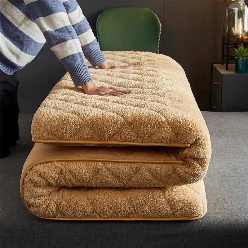 Tatami Lamb Wool Mattresses Double Upholstered Dormitory Foldable Mats Sleeping Pad Thicken Warm Mattress Topper Bedroom Floor images - 6