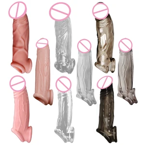 Многоразовые презервативы удлинитель фаллоимитатора, секс-игрушки для мужчин, насадки на пенис, кольцо на пенис, кольцо для задержки с твердой имитацией головки