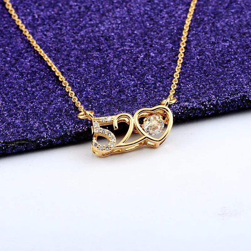 

1pc Gold Romantic 520 Letter Necklace Women Men Clavicle Chain Valentine's Day New Year Jewelry Gift Fashion Rhinestone Necklace