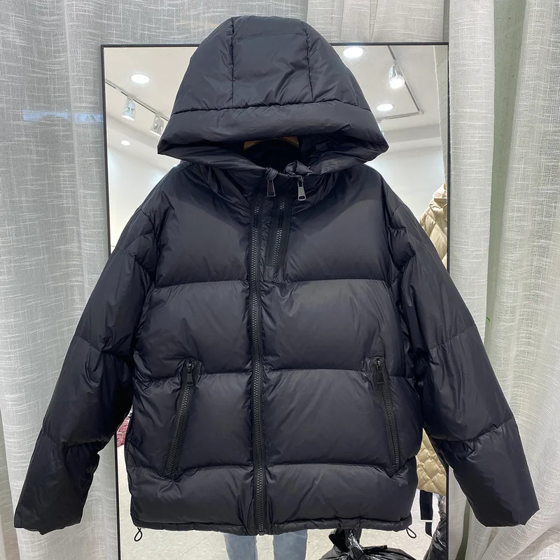 

Winter Hooded Jacket Women Thick Warm Double Zipper 90% White Duck Down Parka Casual Female Ins Snow Black Outwear Down Jacket