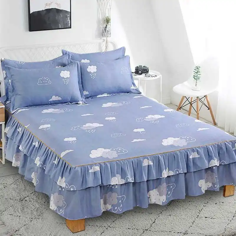 

3PCS/Set Ruffle-pleated Bed Skirt Bedding Set Cotton And Polyester Bed Sheet Pillow Cases Breathable Bedding Set